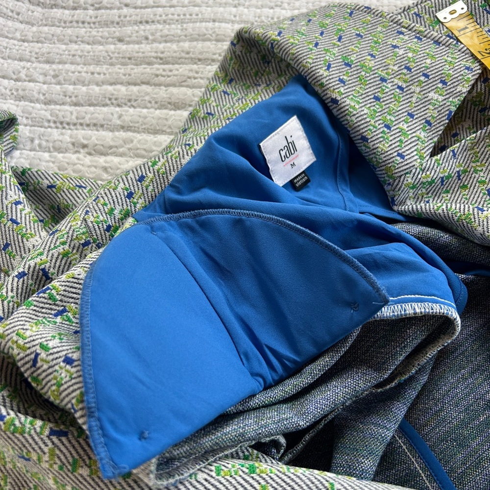 CAbi Women's Presentations Blue&Green Textured Blazer Size M 90s Bold Colors - Picture 5 of 11